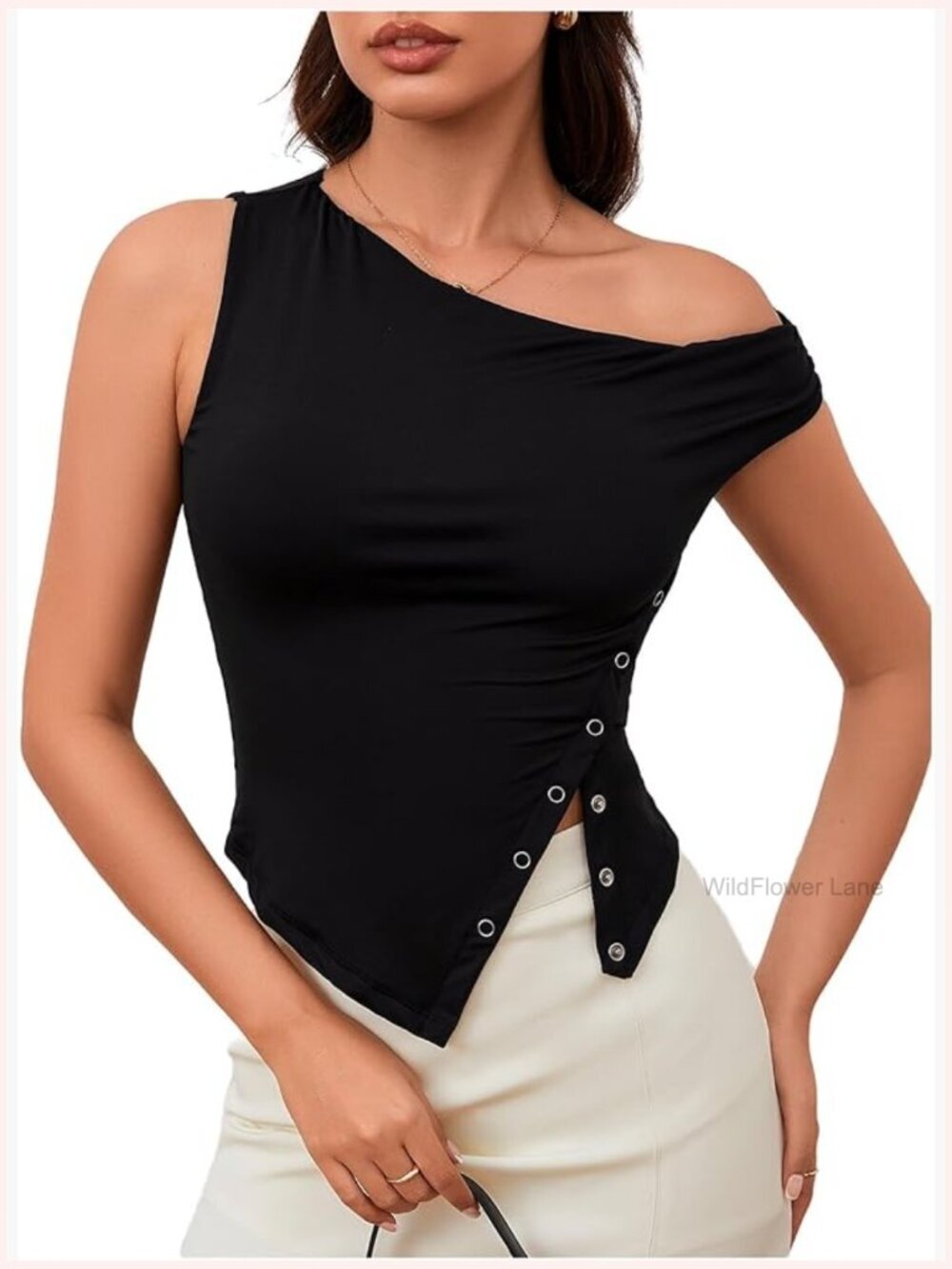 Y2K One Shoulder Crop Top Asymmetrical Slit Going Out